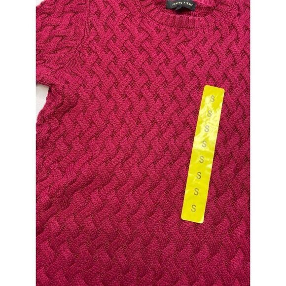 Jeanne Pierre Sweater Top Women's SMALL Dark‎ Red Cable Knit Crewneck Cotton NEW - Picture 8 of 9
